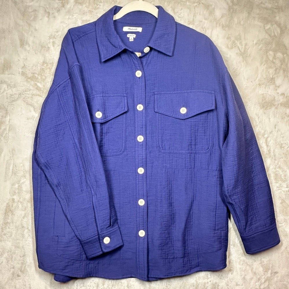 Madewell Oversized Shirt Jacket Womens M Blue Button Down Pockets Cotton Blend